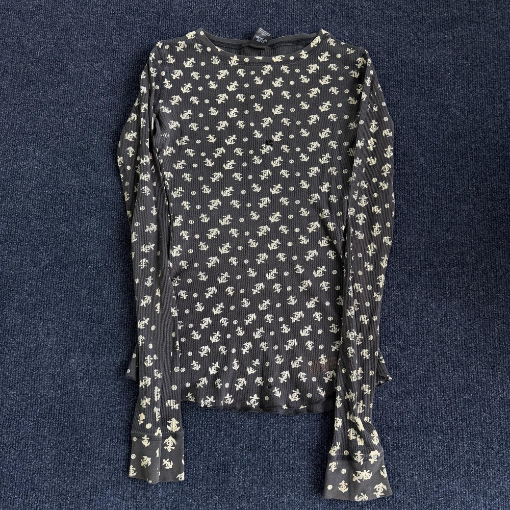 Y2K OBEY Shirt Womens XS Gray Skull Graphic Print Thermal Long Sleeve Made Skate